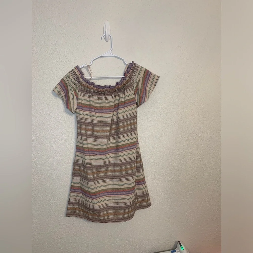 Philosophy Women Sz Small Boho Dress Ivory Colorful Stripe Cotton Off Shoulder - Picture 9 of 10